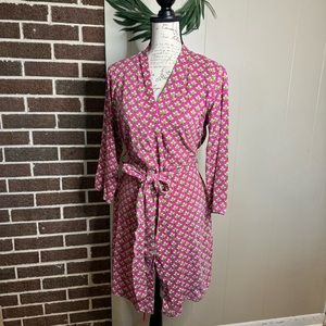 Vera Bradley Women’s S/M  Pink Green Floral  Cotton Robe, Belt, Pockets, Soft